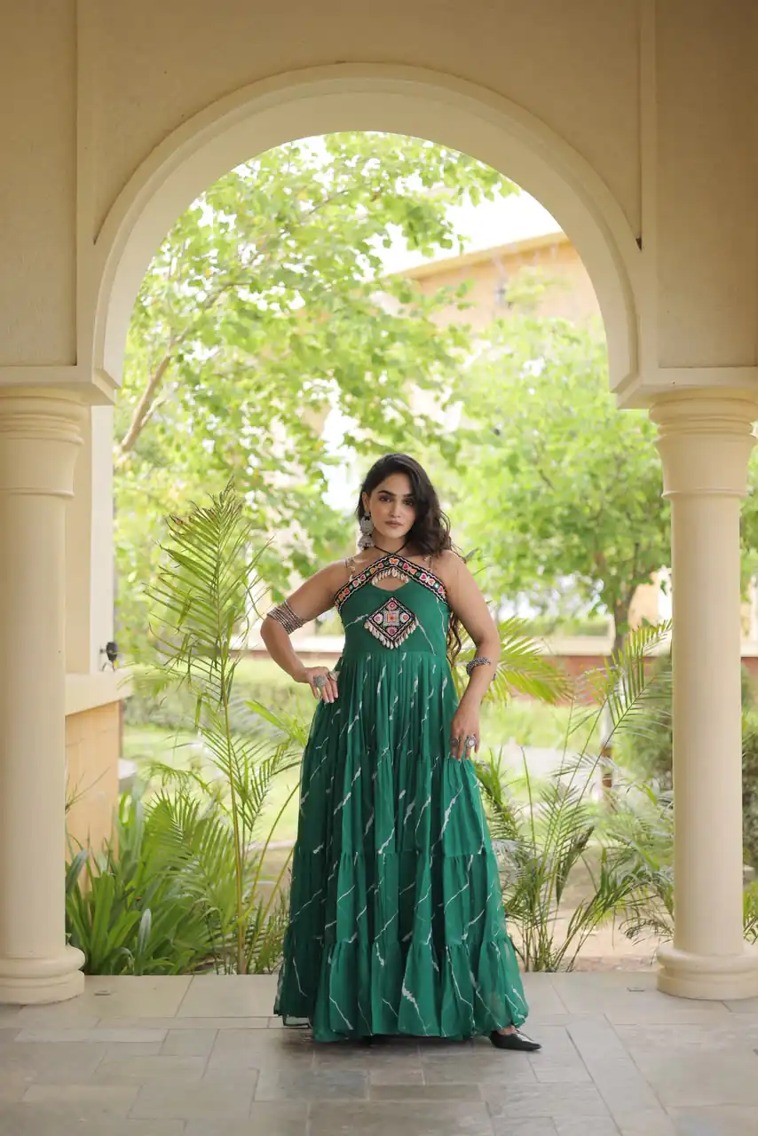 KA 1270 Teal in Colour Faux Georgette Bandhani Print Work Gown. Available at ₹2019 only. Delivery 4-6 Working Days. Shop now. | Gowns, Bollywood Gowns, Creative Gowns, Designer Gowns, Embroidered Gowns, Party Wear Gowns