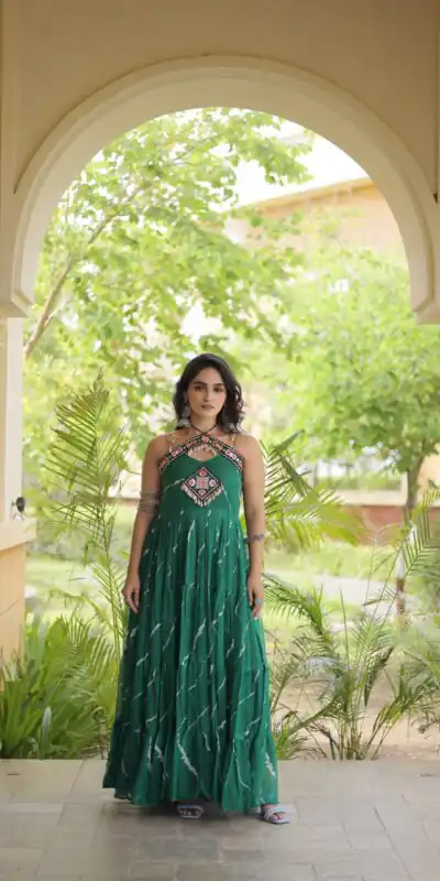 KA 1270 Teal in Colour Faux Georgette Bandhani Print Work Gown. Available at ₹2019 only. Delivery 4-6 Working Days. Shop now. | Gowns, Bollywood Gowns, Creative Gowns, Designer Gowns, Embroidered Gowns, Party Wear Gowns