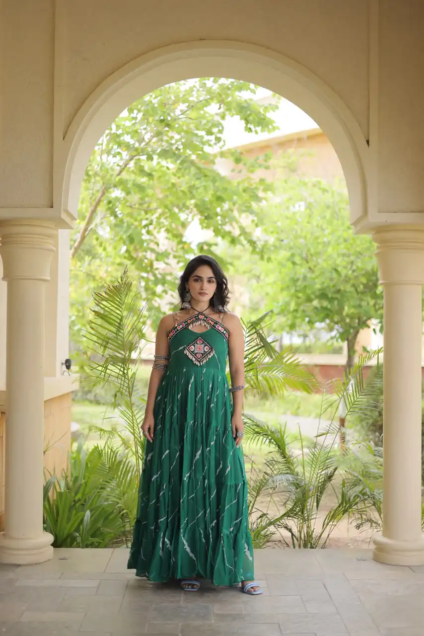 KA 1270 Teal in Colour Faux Georgette Bandhani Print Work Gown. Available at ₹2019 only. Delivery 4-6 Working Days. Shop now. | Gowns, Bollywood Gowns, Creative Gowns, Designer Gowns, Embroidered Gowns, Party Wear Gowns