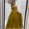 PC 581 Mustered Color Pure Cotton Lehenga Choli with Cowrie Work. Festive Deal ₹2999. Delivery 4-6 Working Days. Online Shop now. | Lehenga, Bollywood Lehenga, Creative Lehenga, Designer Lehenga, Embroidered Lehenga, Party Wear Lehenga