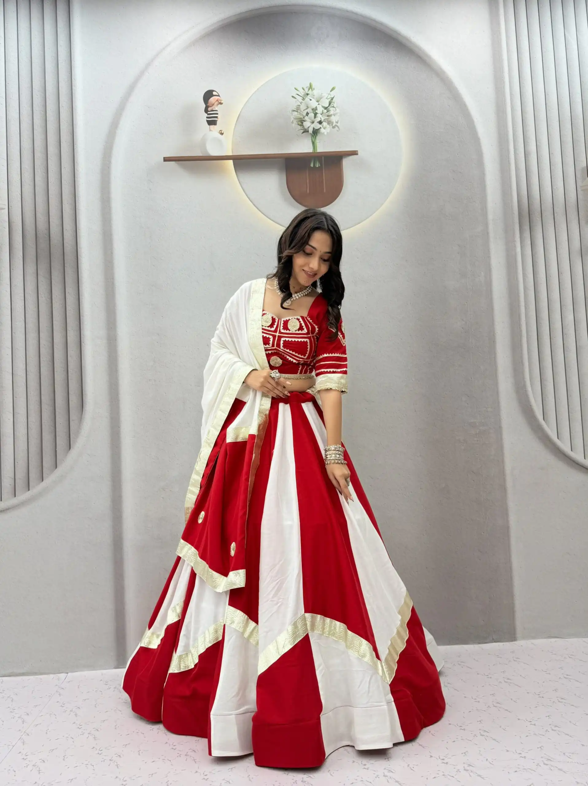 Ram 191 White Color Pure Cotton Lehenga Choli with Cowrie Work. Festive Deal ₹2849. Delivery 4-6 Working Days. Online Shop now. | Lehenga, Bollywood Lehenga, Creative Lehenga, Designer Lehenga, Embroidered Lehenga, Party Wear Lehenga