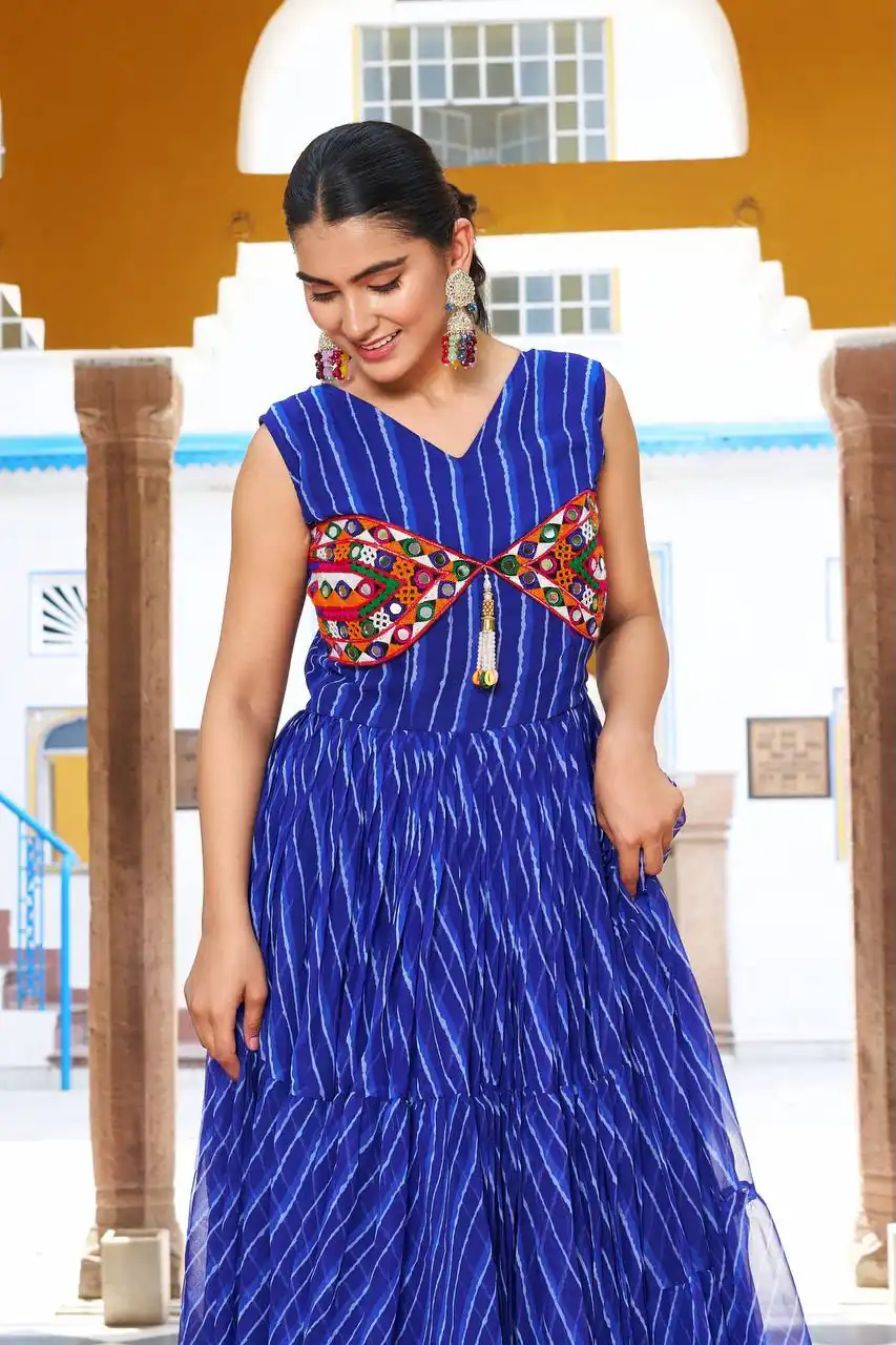 Ram 112 Blue in Colour Faux Georgette Bandhani Print Work Gown. Available at ₹1949 only. Delivery 4-6 Working Days. Shop now. | Gowns, Bollywood Gowns, Creative Gowns, Designer Gowns, Embroidered Gowns, Party Wear Gowns