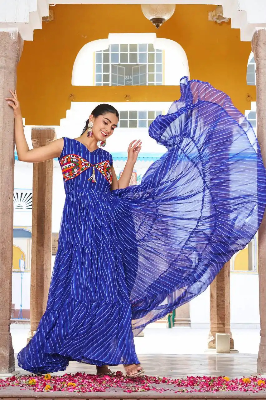 Ram 112 Blue in Colour Faux Georgette Bandhani Print Work Gown. Available at ₹1949 only. Delivery 4-6 Working Days. Shop now. | Gowns, Bollywood Gowns, Creative Gowns, Designer Gowns, Embroidered Gowns, Party Wear Gowns