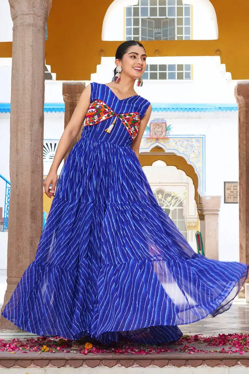 Ram 112 Blue in Colour Faux Georgette Bandhani Print Work Gown. Available at ₹1949 only. Delivery 4-6 Working Days. Shop now. | Gowns, Bollywood Gowns, Creative Gowns, Designer Gowns, Embroidered Gowns, Party Wear Gowns