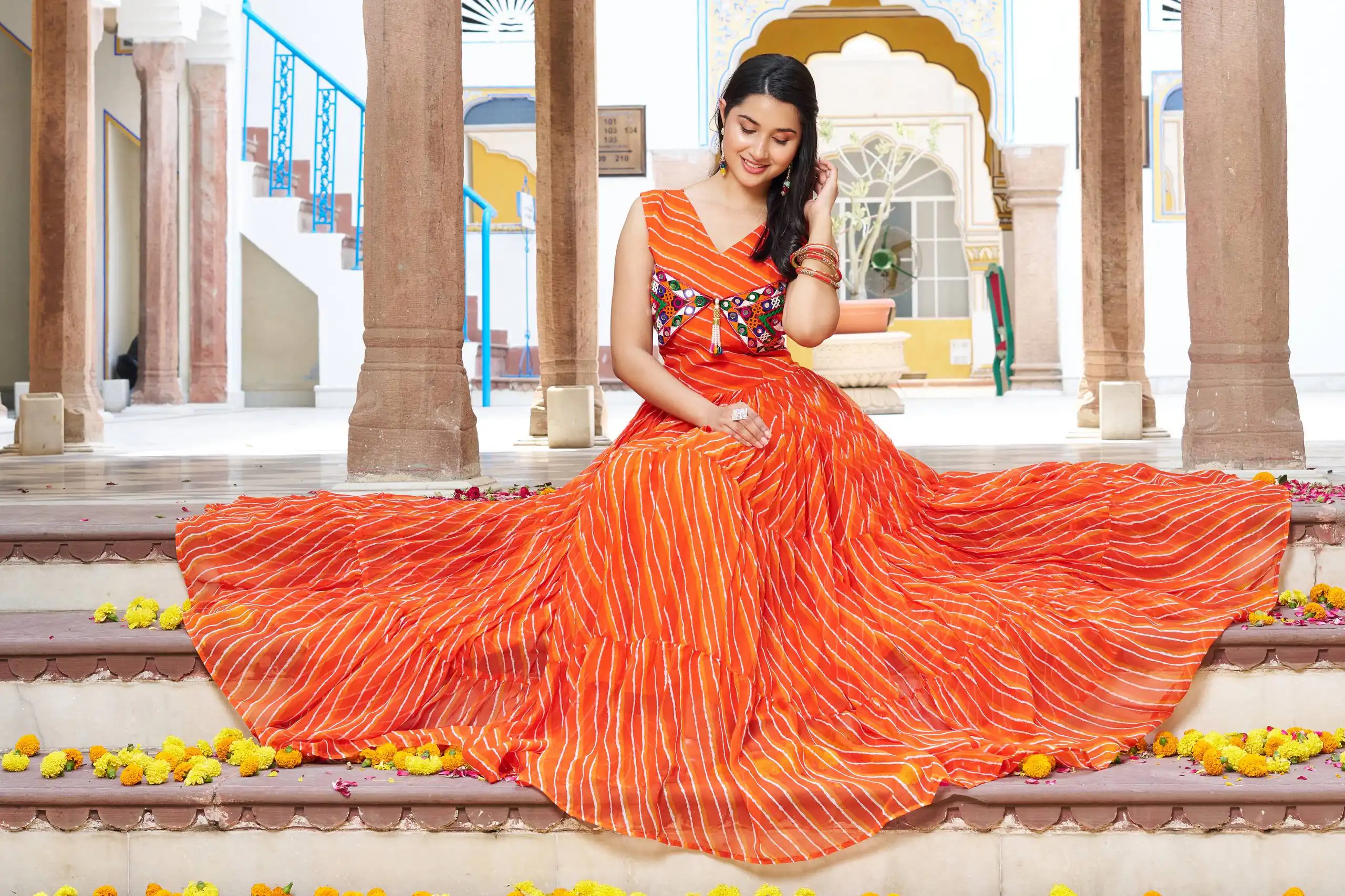 Ram 112 Orange in Colour Faux Georgette Bandhani Print Work Gown. Available at ₹1949 only. Delivery 4-6 Working Days. Shop now. | Gowns, Bollywood Gowns, Creative Gowns, Designer Gowns, Embroidered Gowns, Party Wear Gowns