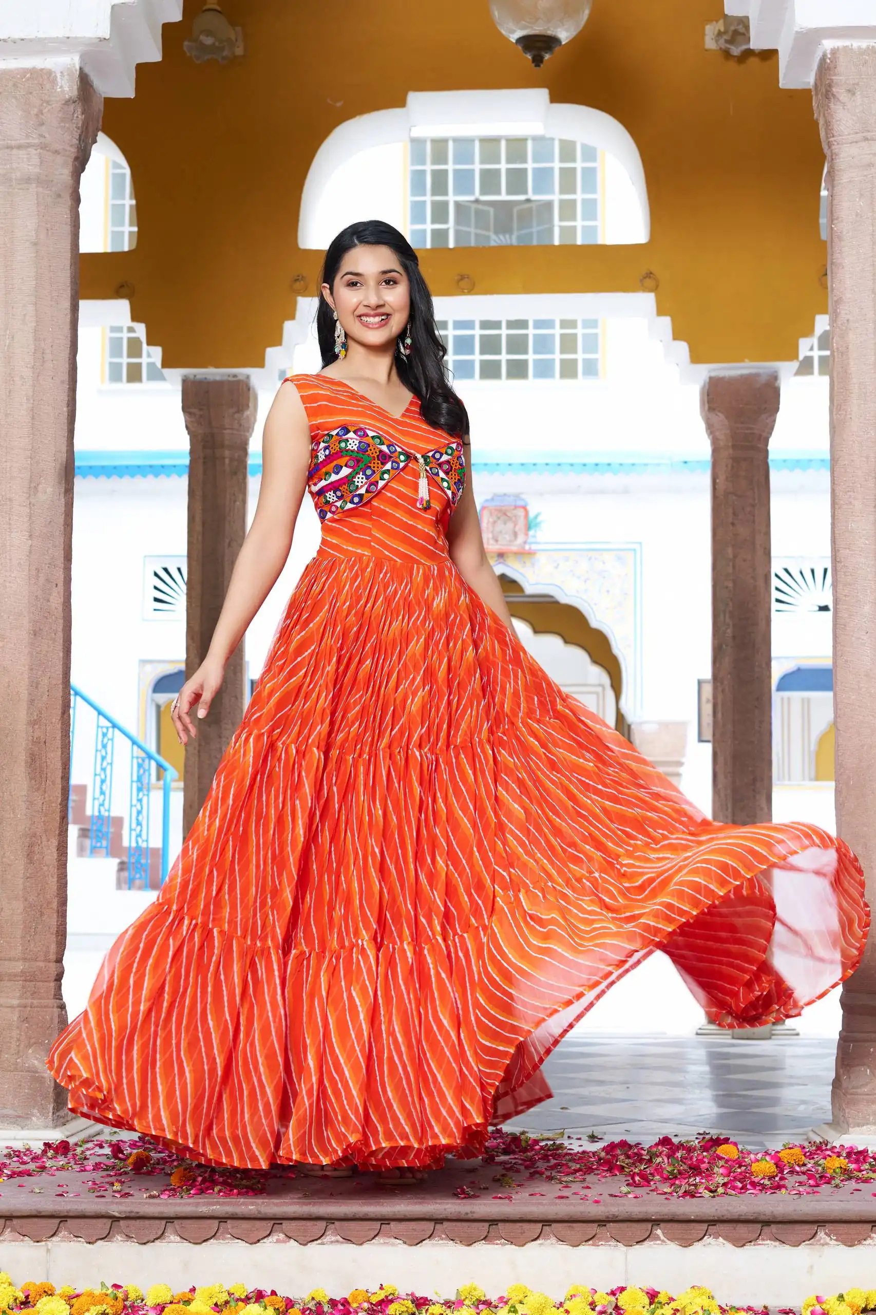 Ram 112 Orange in Colour Faux Georgette Bandhani Print Work Gown. Available at ₹1949 only. Delivery 4-6 Working Days. Shop now. | Gowns, Bollywood Gowns, Creative Gowns, Designer Gowns, Embroidered Gowns, Party Wear Gowns