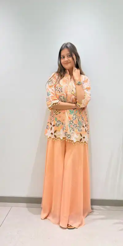 BE 492 Peach in Fox Georgette. Sequins Work & Embroidery Work Salwar Suit Special Price ₹2299. Delivery 4-6 Working Days. Shop now. | Jump Suits, Salwar suit, Casual Suits, Creative suits, Designer Suits, Palazzo Suits, Party Wear Suits, Patiala Suits, Straight Suits
