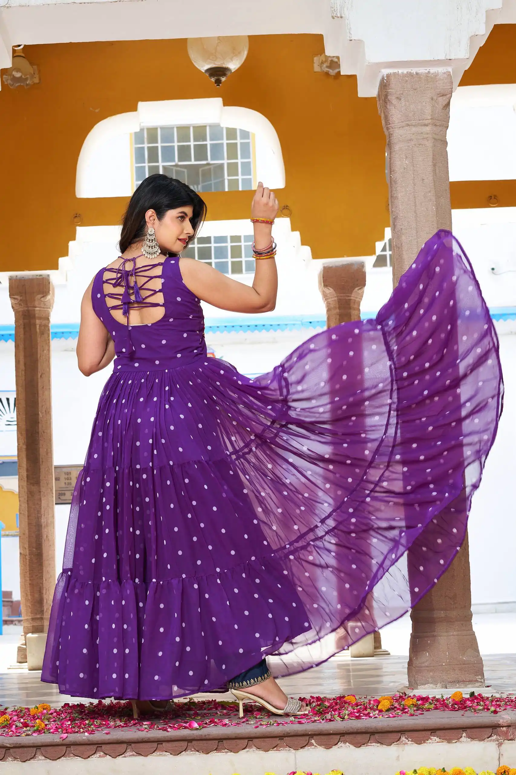 Ram 112 Purple in Colour Faux Georgette Bandhani Print Work Gown. Available at ₹1949 only. Delivery 4-6 Working Days. Shop now. | Gowns, Bollywood Gowns, Creative Gowns, Designer Gowns, Embroidered Gowns, Party Wear Gowns