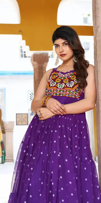 Ram 112 Purple in Colour Faux Georgette Bandhani Print Work Gown. Available at ₹1949 only. Delivery 4-6 Working Days. Shop now. | Gowns, Bollywood Gowns, Creative Gowns, Designer Gowns, Embroidered Gowns, Party Wear Gowns