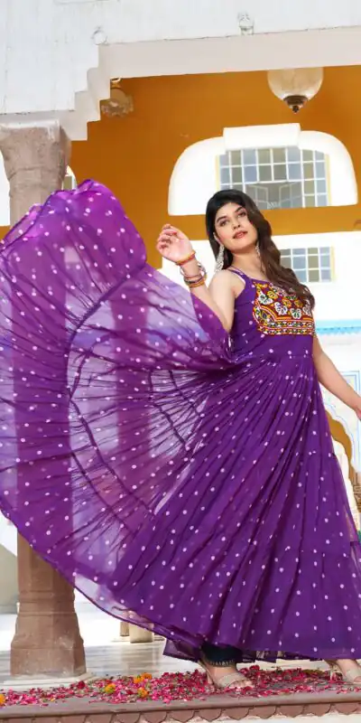 Ram 112 Purple in Colour Faux Georgette Bandhani Print Work Gown. Available at ₹1949 only. Delivery 4-6 Working Days. Shop now. | Gowns, Bollywood Gowns, Creative Gowns, Designer Gowns, Embroidered Gowns, Party Wear Gowns