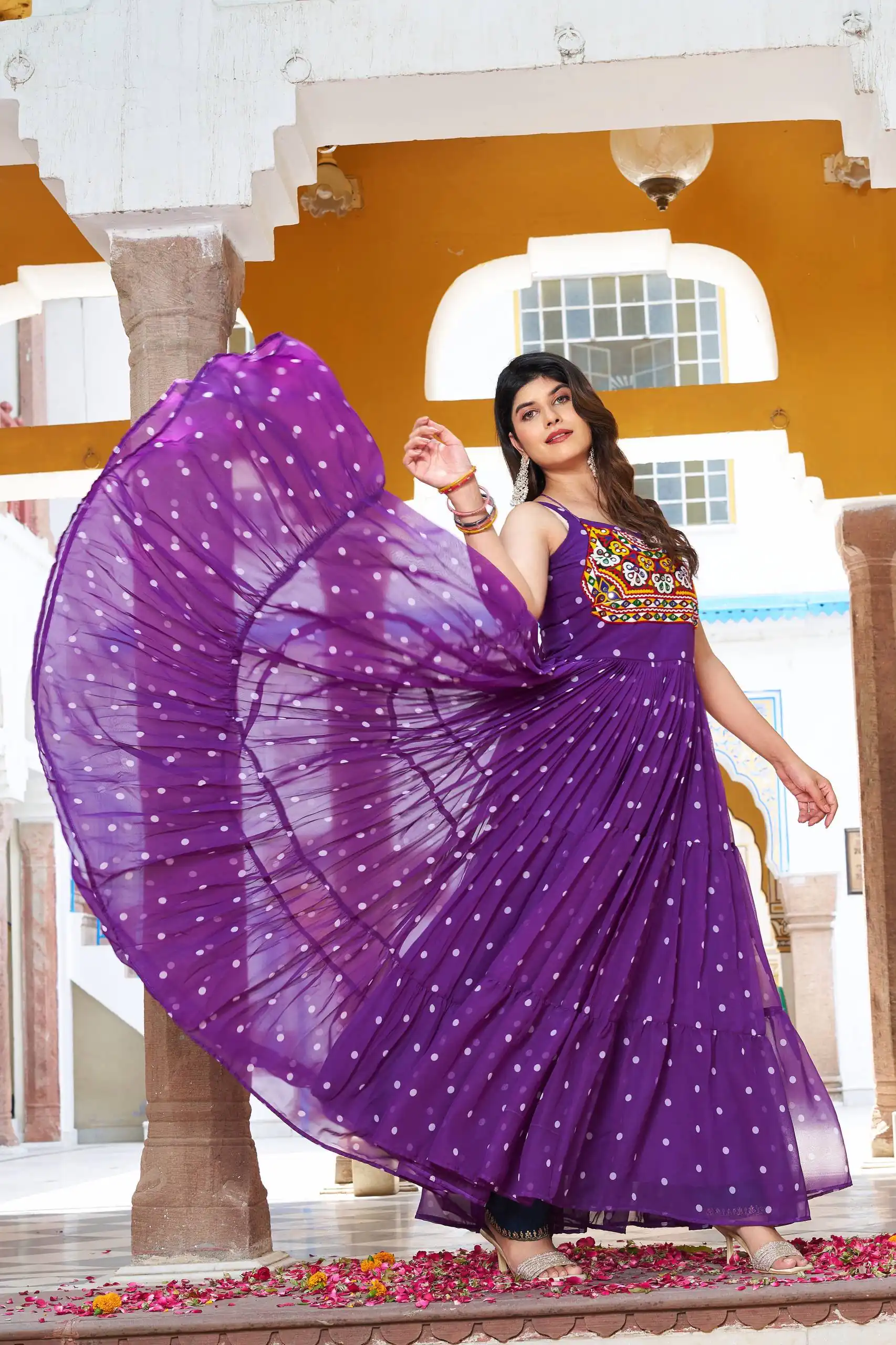 Ram 112 Purple in Colour Faux Georgette Bandhani Print Work Gown. Available at ₹1949 only. Delivery 4-6 Working Days. Shop now. | Gowns, Bollywood Gowns, Creative Gowns, Designer Gowns, Embroidered Gowns, Party Wear Gowns