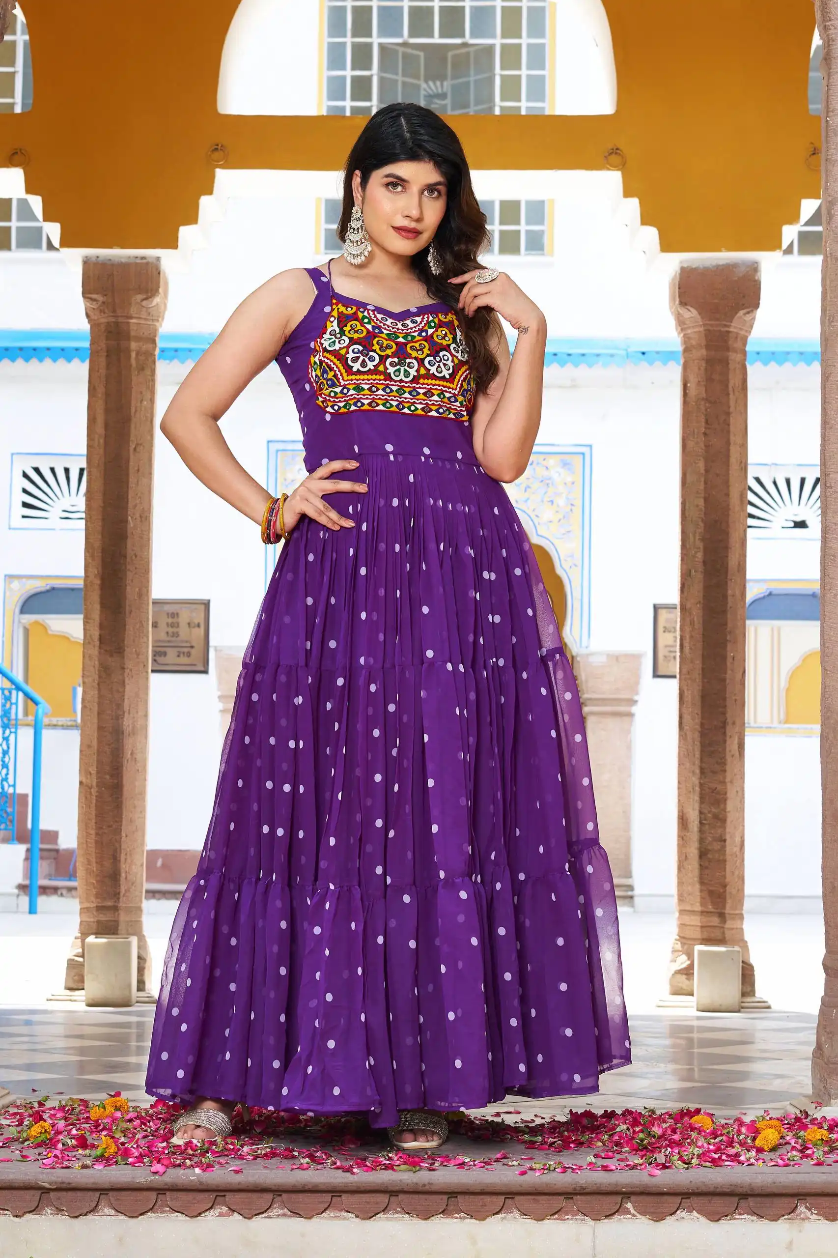 Ram 112 Purple in Colour Faux Georgette Bandhani Print Work Gown. Available at ₹1949 only. Delivery 4-6 Working Days. Shop now. | Gowns, Bollywood Gowns, Creative Gowns, Designer Gowns, Embroidered Gowns, Party Wear Gowns