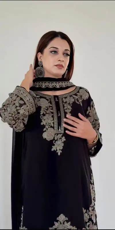 SR 1720 Black Faux Georgette Salwar Suit with Mirror Work & Embroidery Work. Get it for ₹2549. Delivery 4-6 Working Days. Shop now. | Jump Suits, Salwar suit, Casual Suits, Creative suits, Designer Suits, Palazzo Suits, Party Wear Suits, Patiala Suits, Straight Suits