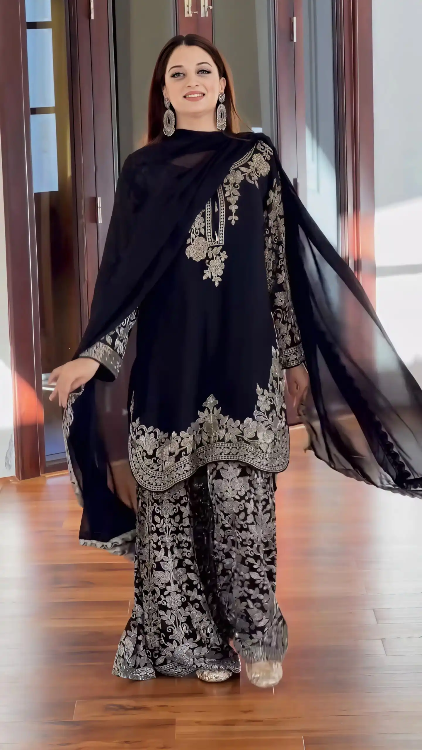 SR 1720 Black Faux Georgette Salwar Suit with Mirror Work & Embroidery Work. Get it for ₹2549. Delivery 4-6 Working Days. Shop now. | Jump Suits, Salwar suit, Casual Suits, Creative suits, Designer Suits, Palazzo Suits, Party Wear Suits, Patiala Suits, Straight Suits