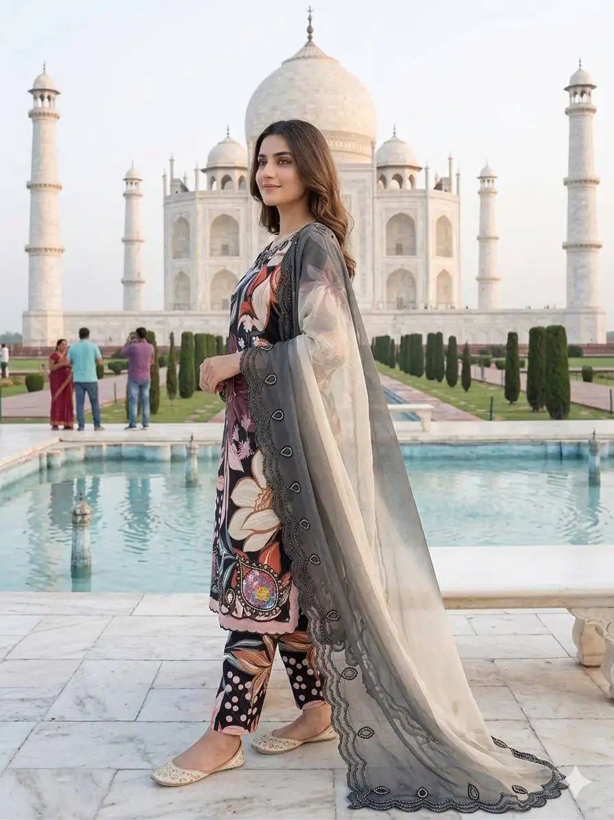 LG 2094 Black Perfect for Wedding, Party, Ganesh Chaturthi, Cultural Events, Durga Puja – Printed Muslin Salwar Suit. Now at just ₹2299. Delivery 4-6 Worki | Jump Suits, Salwar suit, Casual Suits, Creative suits, Designer Suits, Palazzo Suits, Party Wear Suits, Patiala Suits, Straight Suits