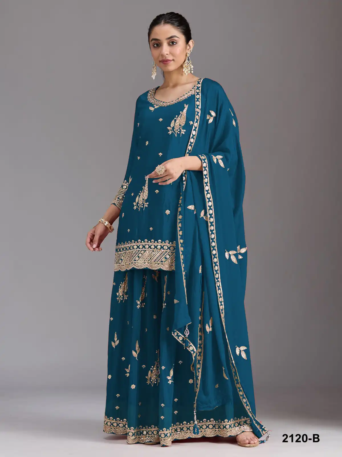 FC 2120 Blue Color chinon Print Silk with Dall Crepe Sharara Suit Wedding, Party, Festive, Events Etc.  Expected Delivery 4-6 Working Days @2399/- | Jump Suits, Salwar suit, Casual Suits, Creative suits, Designer Suits, Palazzo Suits, Party Wear Suits, Patiala Suits, Straight Suits