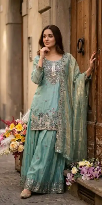 WW 1280 Blue Fendy Silk Salwar Suitwith Embroidery Work & Lace Work. Now at just ₹2449. Delivery 4-6 Working Days. Shop now. | Jump Suits, Salwar suit, Casual Suits, Creative suits, Designer Suits, Palazzo Suits, Party Wear Suits, Patiala Suits, Straight Suits
