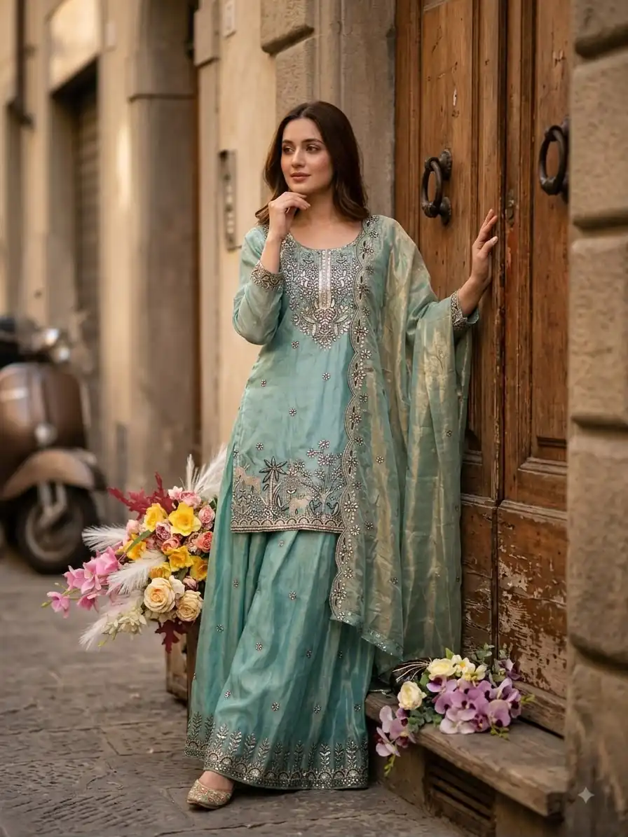 WW 1280 Blue Fendy Silk Salwar Suitwith Embroidery Work & Lace Work. Now at just ₹2449. Delivery 4-6 Working Days. Shop now. | Jump Suits, Salwar suit, Casual Suits, Creative suits, Designer Suits, Palazzo Suits, Party Wear Suits, Patiala Suits, Straight Suits
