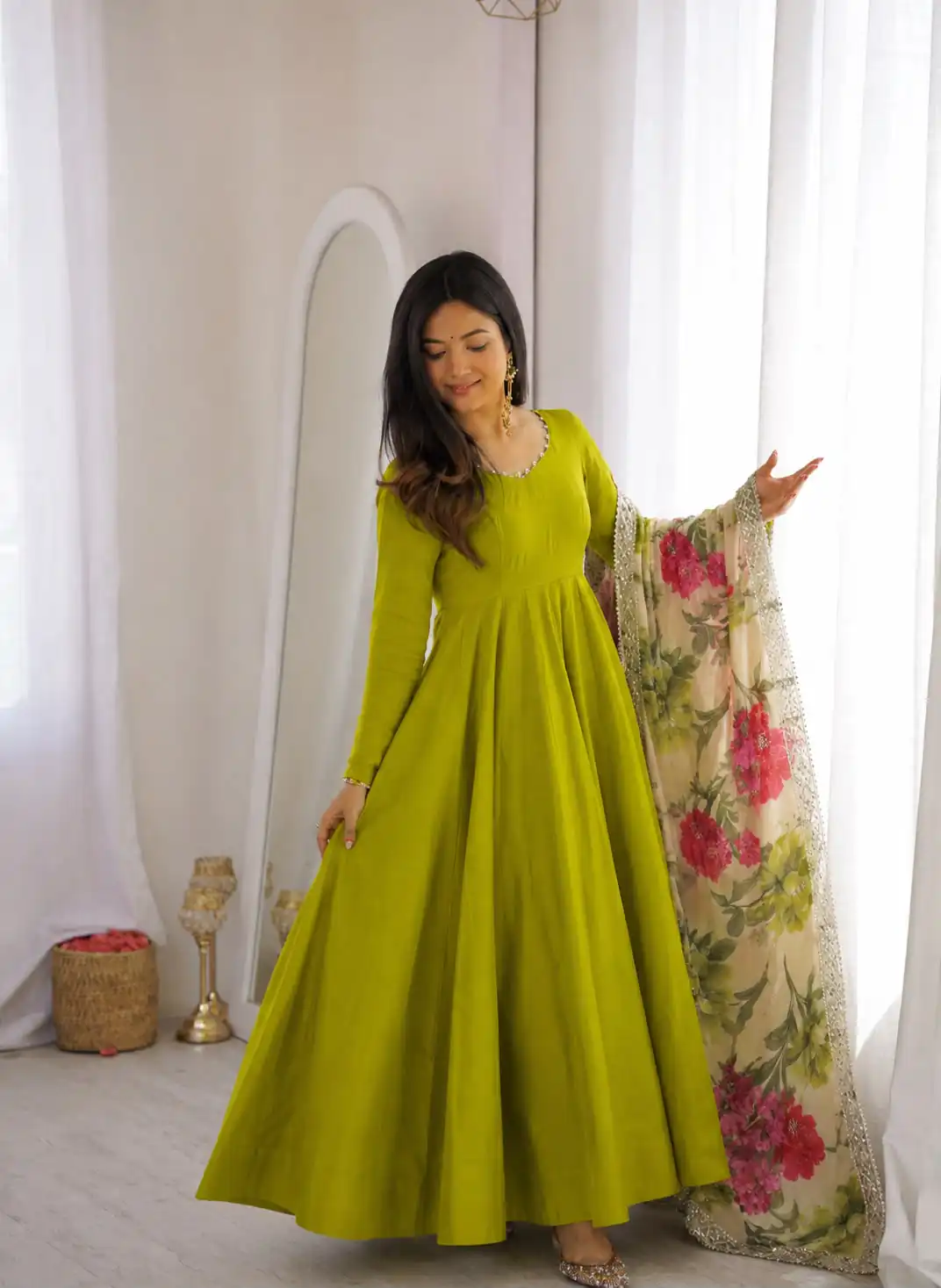 ZD 10024 Mahendi Roman Silk Chanderi Anarkali Suit with Thread Embroidery & Embroidery Work. Special Price ₹2399. Delivery 4-6 Working Days. Shop now. | Anarkali Suits, Bollywood Anarkali, Creative-Anarkali, Designer Anarkali, Embroidered Anarkali, Party Wear Anarkali