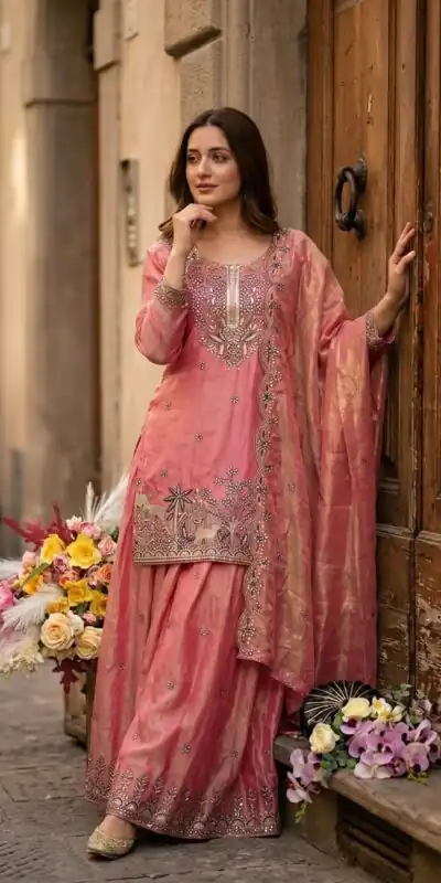 WW 1280 Peach Fendy Silk Salwar Suitwith Embroidery Work & Lace Work. Now at just ₹2449. Delivery 4-6 Working Days. Shop now. | Jump Suits, Salwar suit, Casual Suits, Creative suits, Designer Suits, Palazzo Suits, Party Wear Suits, Patiala Suits, Straight Suits
