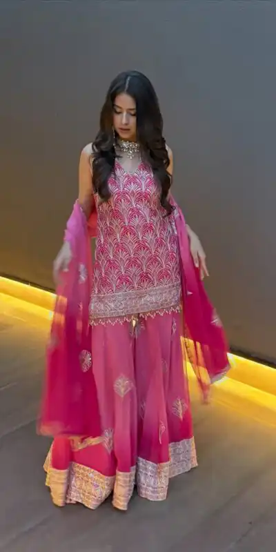 ST 1190 Pink Printed Faux Georgette Salwar Suit with Embroidery Work & Lace Work. Affordable Price ₹2349. Delivery 4-6 Working Days. Shop now. | Jump Suits, Salwar suit, Casual Suits, Creative suits, Designer Suits, Palazzo Suits, Party Wear Suits, Patiala Suits, Straight Suits