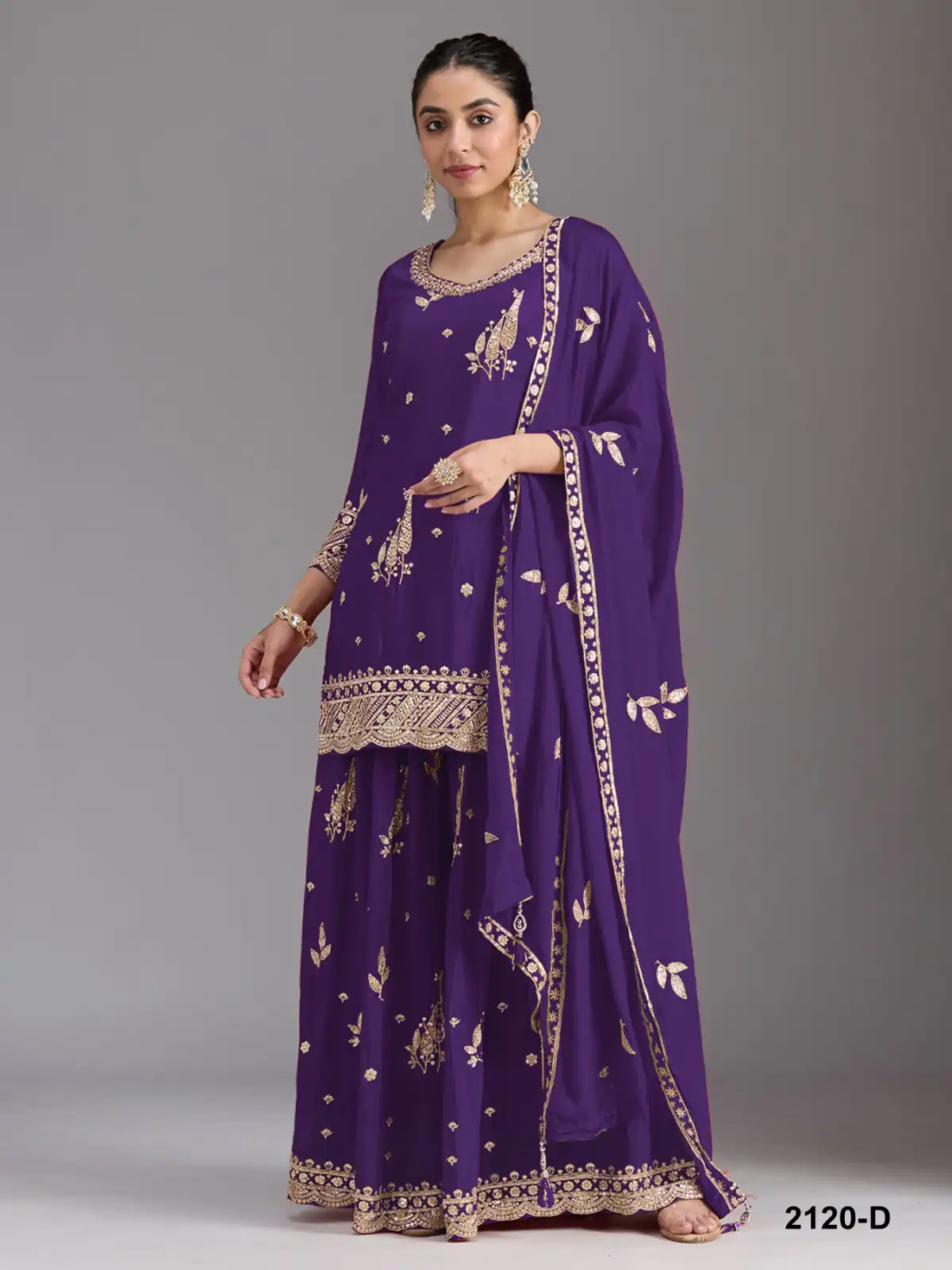 FC 2120 Purple Color chinon Print Silk with Dall Crepe Sharara Suit Wedding, Party, Festive, Events Etc.  Expected Delivery 4-6 Working Days @2399/- | Jump Suits, Salwar suit, Casual Suits, Creative suits, Designer Suits, Palazzo Suits, Party Wear Suits, Patiala Suits, Straight Suits