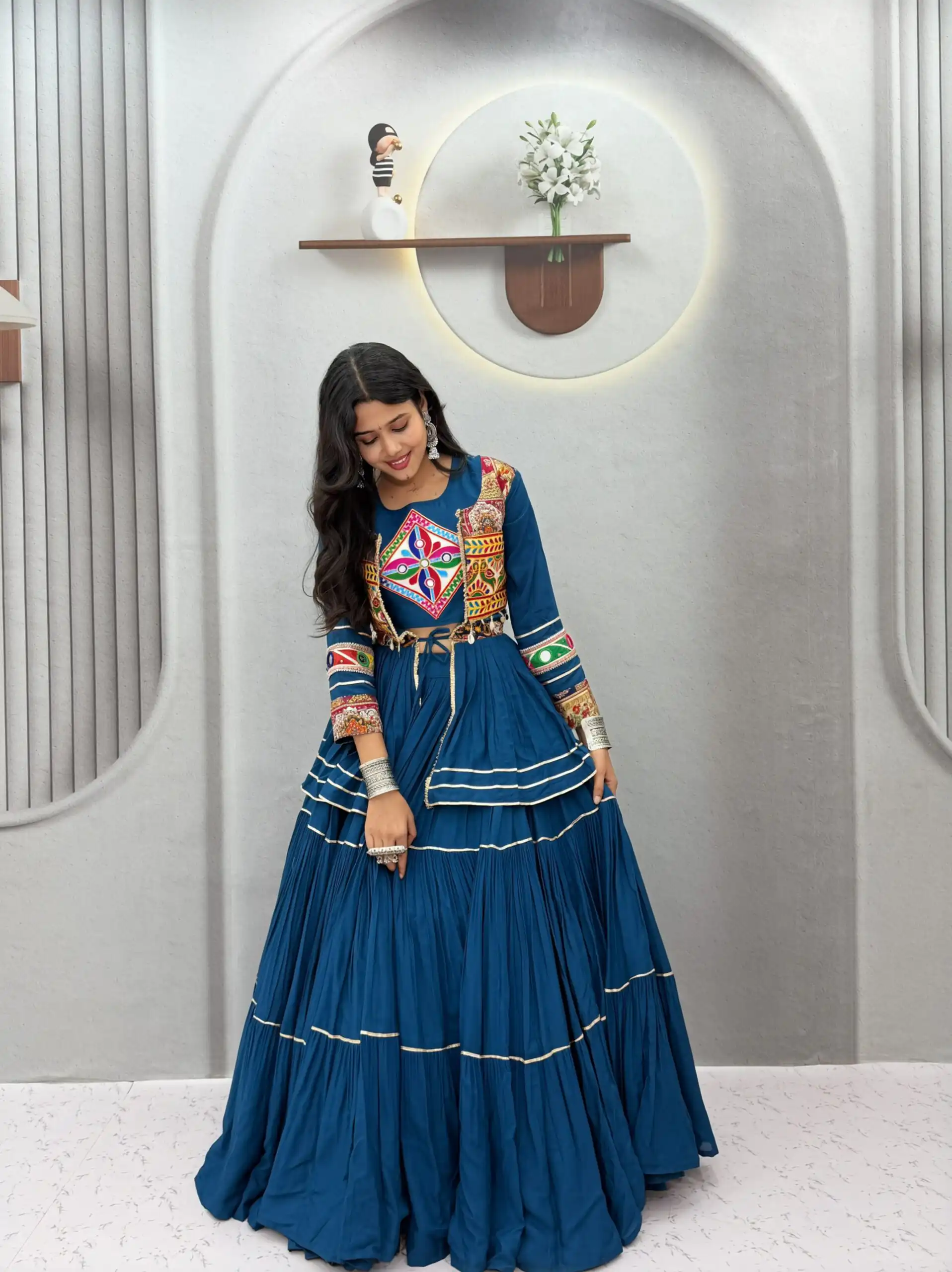 Ram 120 Teal in Pure Cotton Mirror Work & Gamthi Work Lehenga Choli . Exclusive Offer ₹3049. Delivery 4-6 Working Days. Shop now. | Lehenga, Bollywood Lehenga, Creative Lehenga, Designer Lehenga, Embroidered Lehenga, Party Wear Lehenga