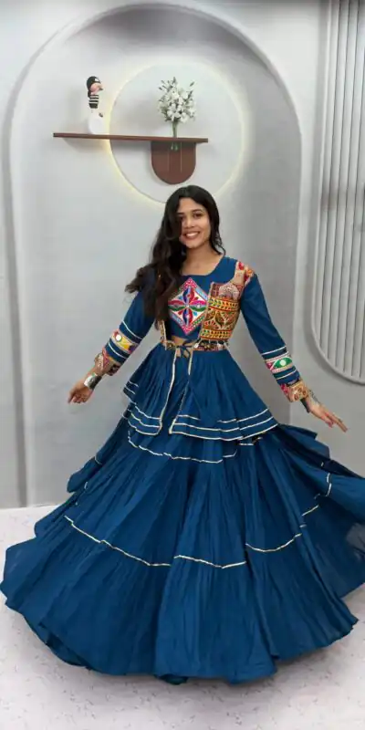 Ram 120 Teal in Pure Cotton Mirror Work & Gamthi Work Lehenga Choli . Exclusive Offer ₹3049. Delivery 4-6 Working Days. Shop now. | Lehenga, Bollywood Lehenga, Creative Lehenga, Designer Lehenga, Embroidered Lehenga, Party Wear Lehenga