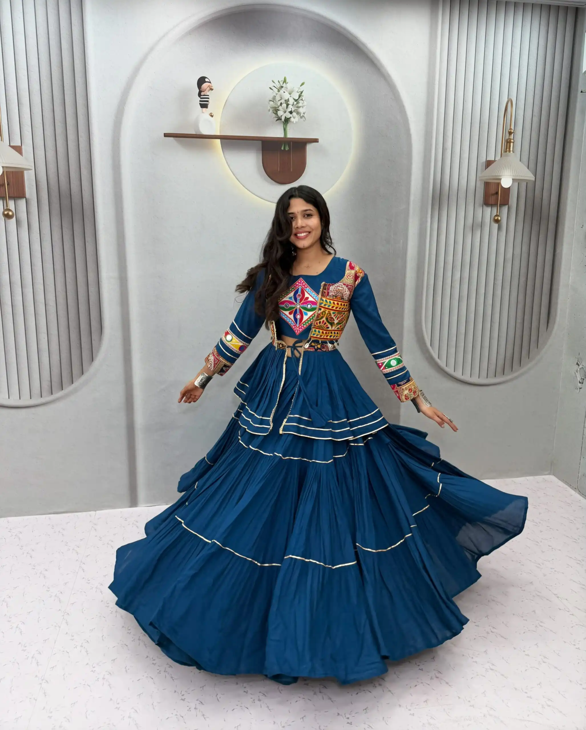 Ram 120 Teal in Pure Cotton Mirror Work & Gamthi Work Lehenga Choli . Exclusive Offer ₹3049. Delivery 4-6 Working Days. Shop now. | Lehenga, Bollywood Lehenga, Creative Lehenga, Designer Lehenga, Embroidered Lehenga, Party Wear Lehenga
