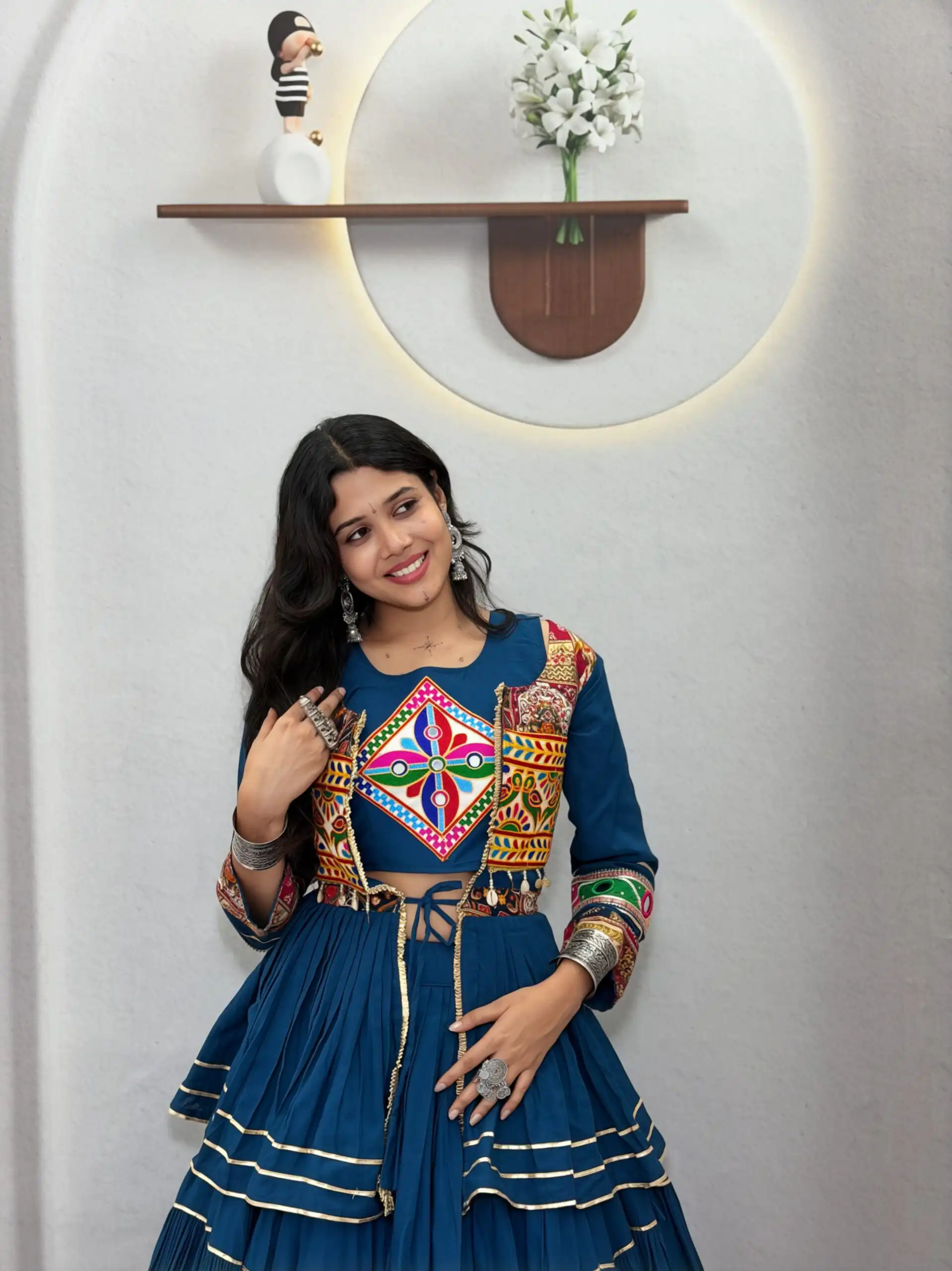Ram 120 Teal in Pure Cotton Mirror Work & Gamthi Work Lehenga Choli . Exclusive Offer ₹3049. Delivery 4-6 Working Days. Shop now. | Lehenga, Bollywood Lehenga, Creative Lehenga, Designer Lehenga, Embroidered Lehenga, Party Wear Lehenga