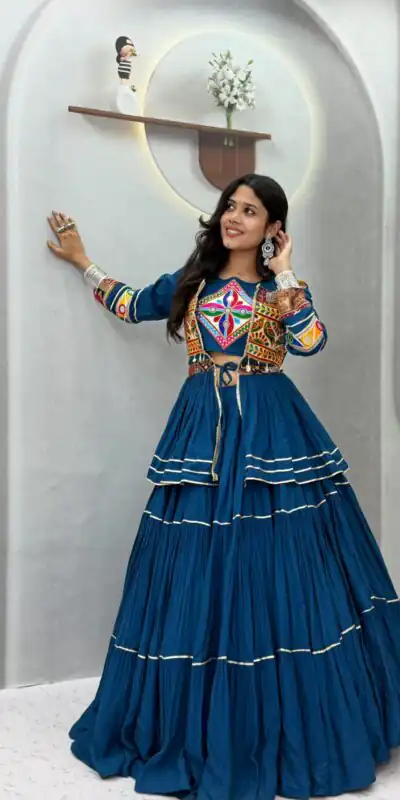 Ram 120 Teal in Pure Cotton Mirror Work & Gamthi Work Lehenga Choli . Exclusive Offer ₹3049. Delivery 4-6 Working Days. Shop now. | Lehenga, Bollywood Lehenga, Creative Lehenga, Designer Lehenga, Embroidered Lehenga, Party Wear Lehenga