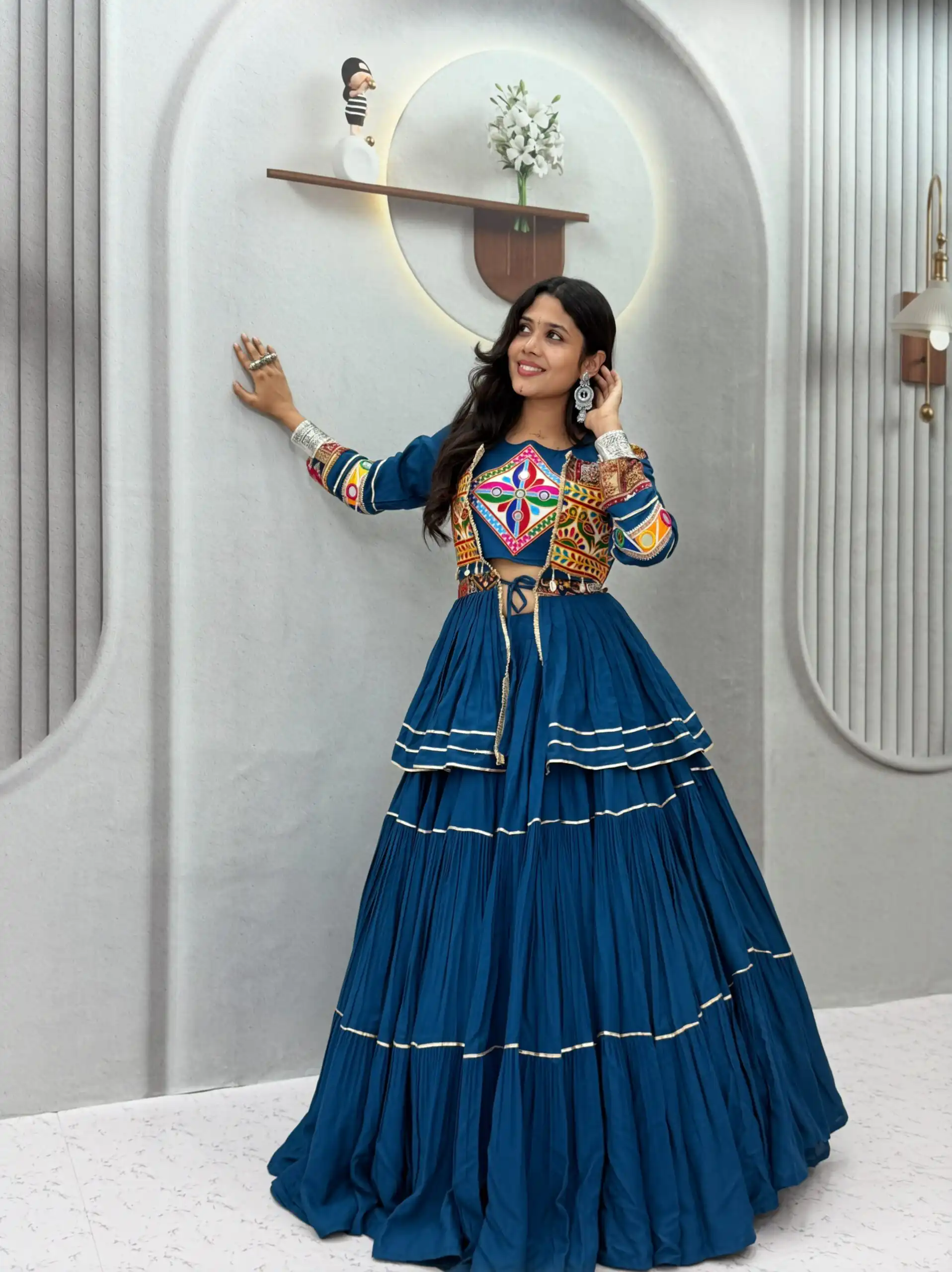 Ram 120 Teal in Pure Cotton Mirror Work & Gamthi Work Lehenga Choli . Exclusive Offer ₹3049. Delivery 4-6 Working Days. Shop now. | Lehenga, Bollywood Lehenga, Creative Lehenga, Designer Lehenga, Embroidered Lehenga, Party Wear Lehenga
