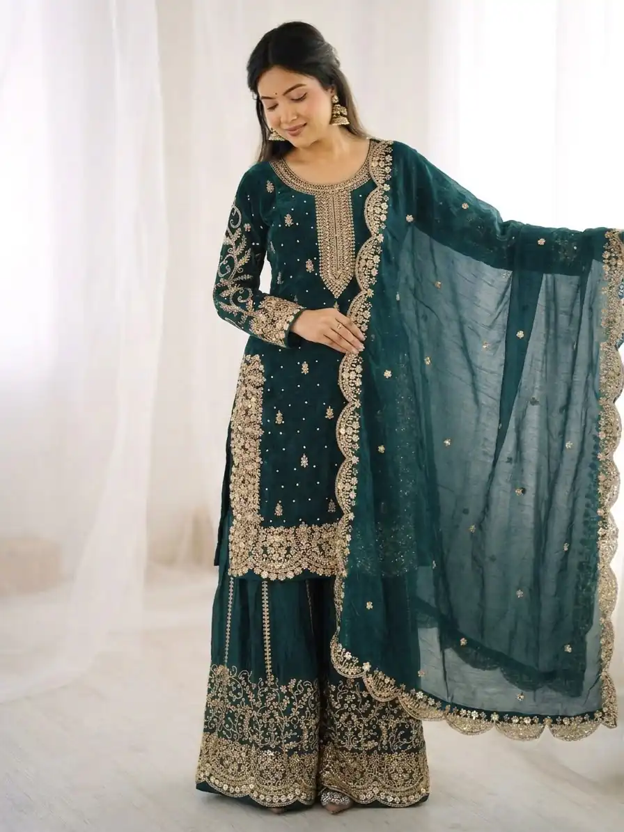 ZSR 3167 Teal Fendy Silk Salwar Suitwith Embroidery Work & Lace Work. Now at just ₹2149. Delivery 4-6 Working Days. Shop now. | Jump Suits, Salwar suit, Casual Suits, Creative suits, Designer Suits, Palazzo Suits, Party Wear Suits, Patiala Suits, Straight Suits