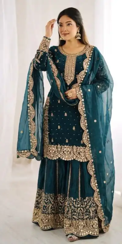 ZSR 3167 Teal Fendy Silk Salwar Suitwith Embroidery Work & Lace Work. Now at just ₹2149. Delivery 4-6 Working Days. Shop now. | Jump Suits, Salwar suit, Casual Suits, Creative suits, Designer Suits, Palazzo Suits, Party Wear Suits, Patiala Suits, Straight Suits