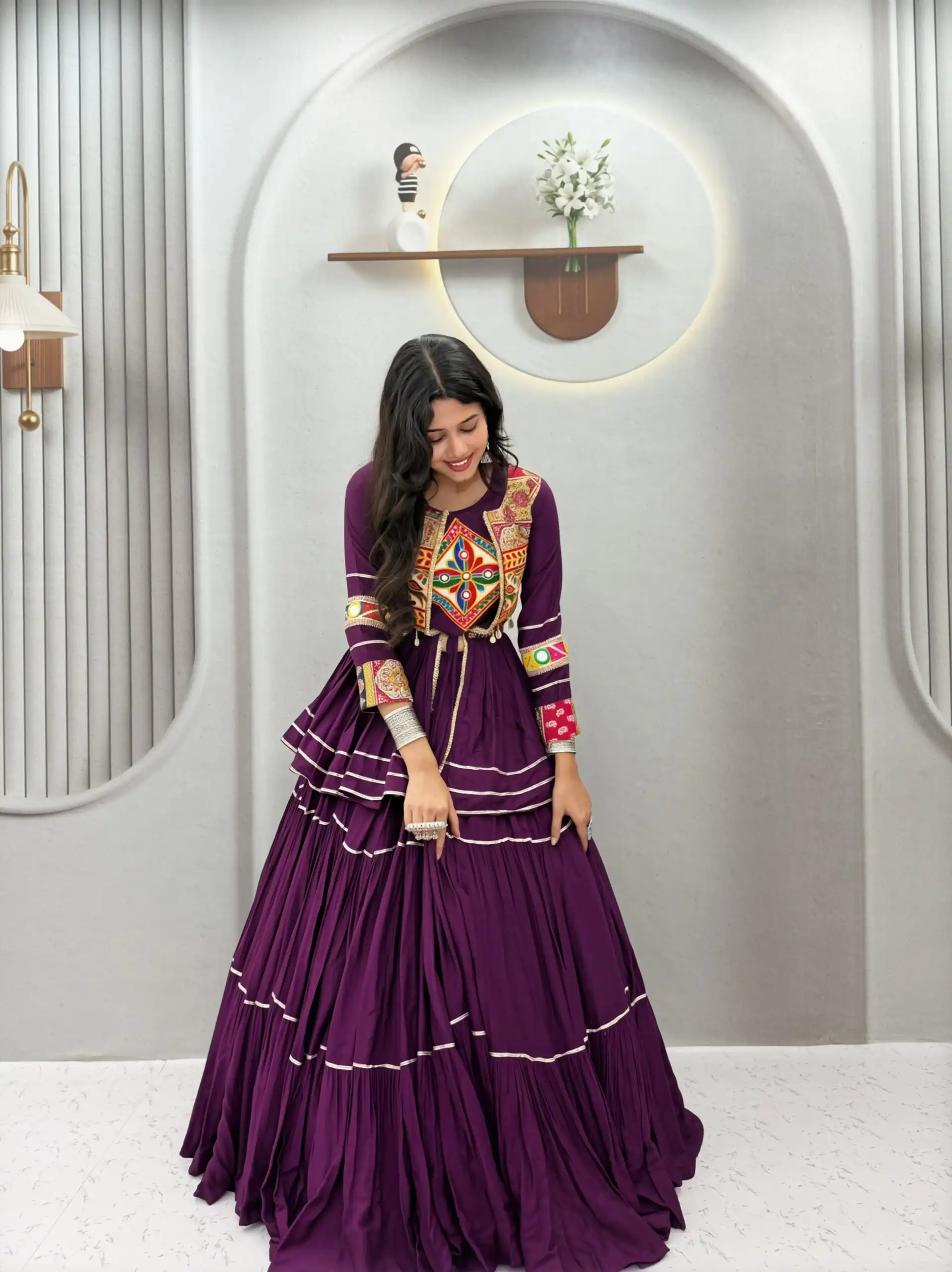 Ram 120 Wine in Pure Cotton Mirror Work & Gamthi Work Lehenga Choli . Exclusive Offer ₹3049. Delivery 4-6 Working Days. Shop now. | Lehenga, Bollywood Lehenga, Creative Lehenga, Designer Lehenga, Embroidered Lehenga, Party Wear Lehenga