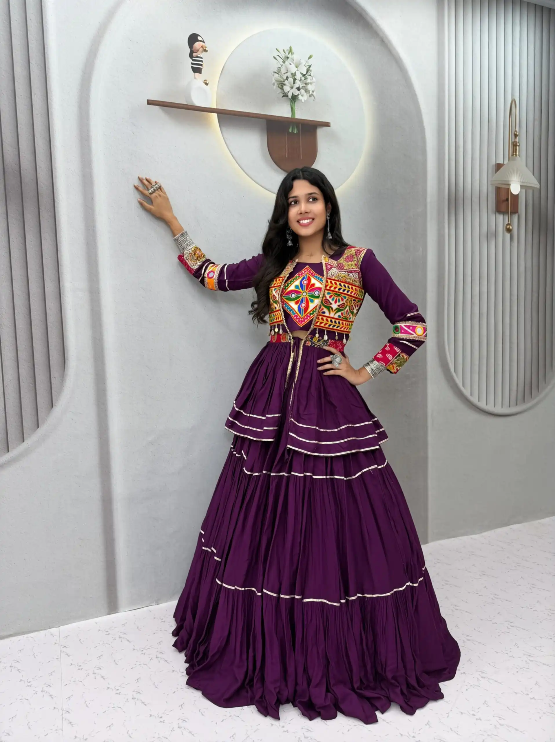 Ram 120 Wine in Pure Cotton Mirror Work & Gamthi Work Lehenga Choli . Exclusive Offer ₹3049. Delivery 4-6 Working Days. Shop now. | Lehenga, Bollywood Lehenga, Creative Lehenga, Designer Lehenga, Embroidered Lehenga, Party Wear Lehenga