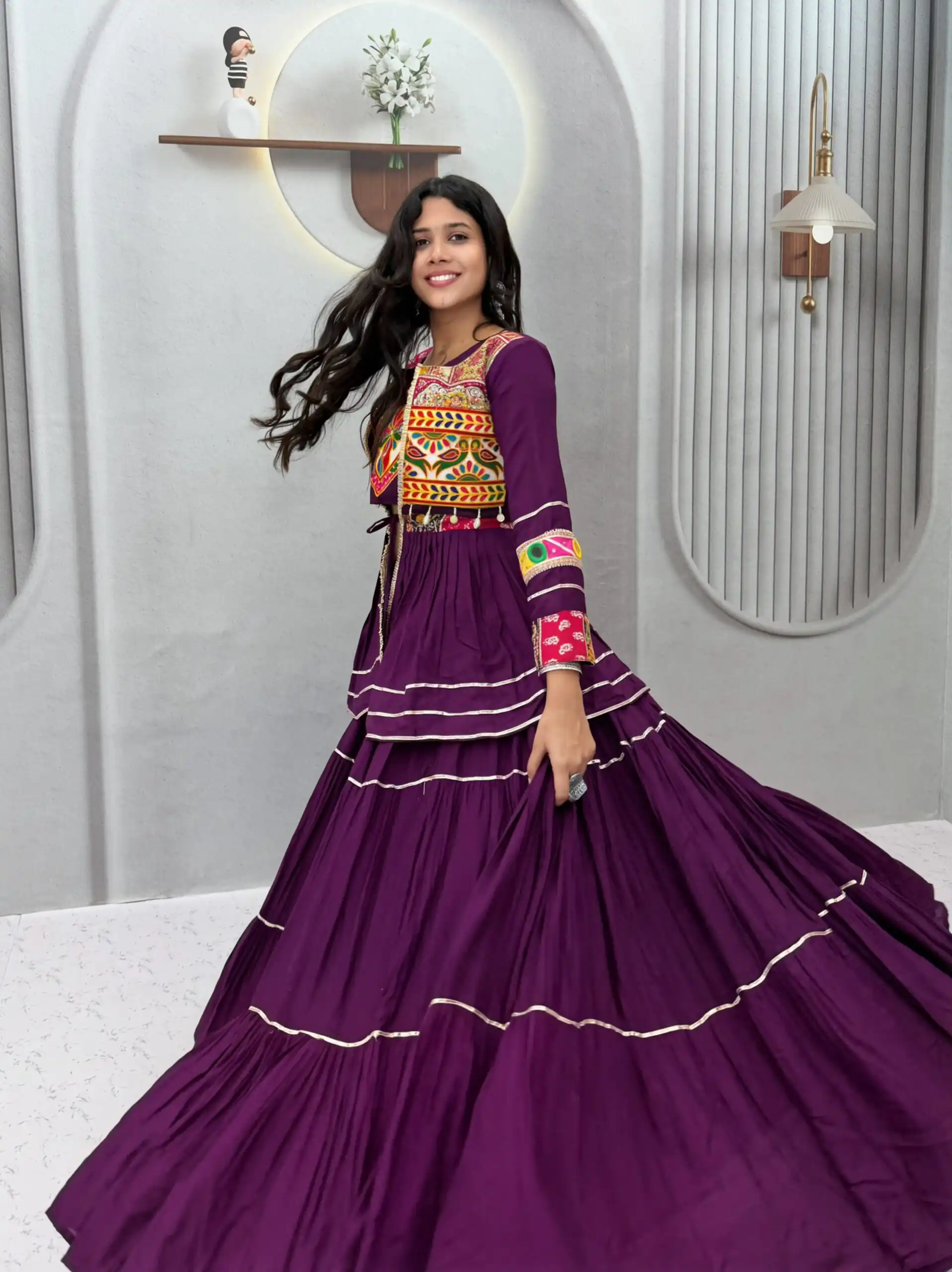 Ram 120 Wine in Pure Cotton Mirror Work & Gamthi Work Lehenga Choli . Exclusive Offer ₹3049. Delivery 4-6 Working Days. Shop now. | Lehenga, Bollywood Lehenga, Creative Lehenga, Designer Lehenga, Embroidered Lehenga, Party Wear Lehenga