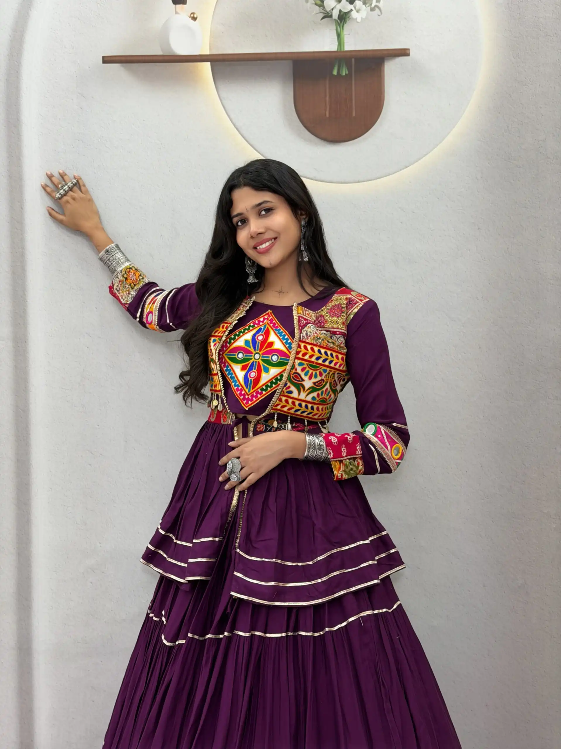 Ram 120 Wine in Pure Cotton Mirror Work & Gamthi Work Lehenga Choli . Exclusive Offer ₹3049. Delivery 4-6 Working Days. Shop now. | Lehenga, Bollywood Lehenga, Creative Lehenga, Designer Lehenga, Embroidered Lehenga, Party Wear Lehenga