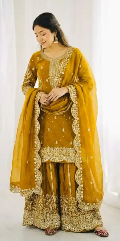 ZSR 3167 Yellow Fendy Silk Salwar Suitwith Embroidery Work & Lace Work. Now at just ₹2149. Delivery 4-6 Working Days. Shop now. | Jump Suits, Salwar suit, Casual Suits, Creative suits, Designer Suits, Palazzo Suits, Party Wear Suits, Patiala Suits, Straight Suits