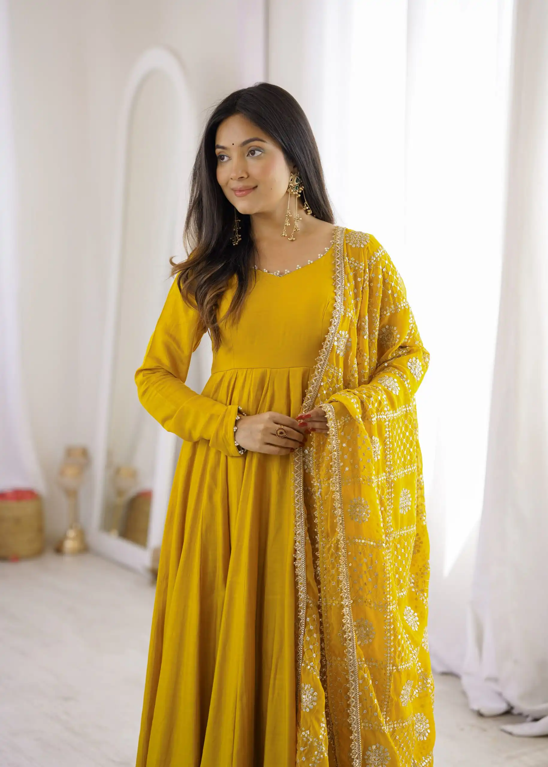 KB 313 Yellow Anarkali Suit with Thread Embroidery & Embroidery Work. Special Price ₹2299. Delivery 4-6 Working Days. Shop now. | Anarkali Suits, Bollywood Anarkali, Creative-Anarkali, Designer Anarkali, Embroidered Anarkali, Party Wear Anarkali