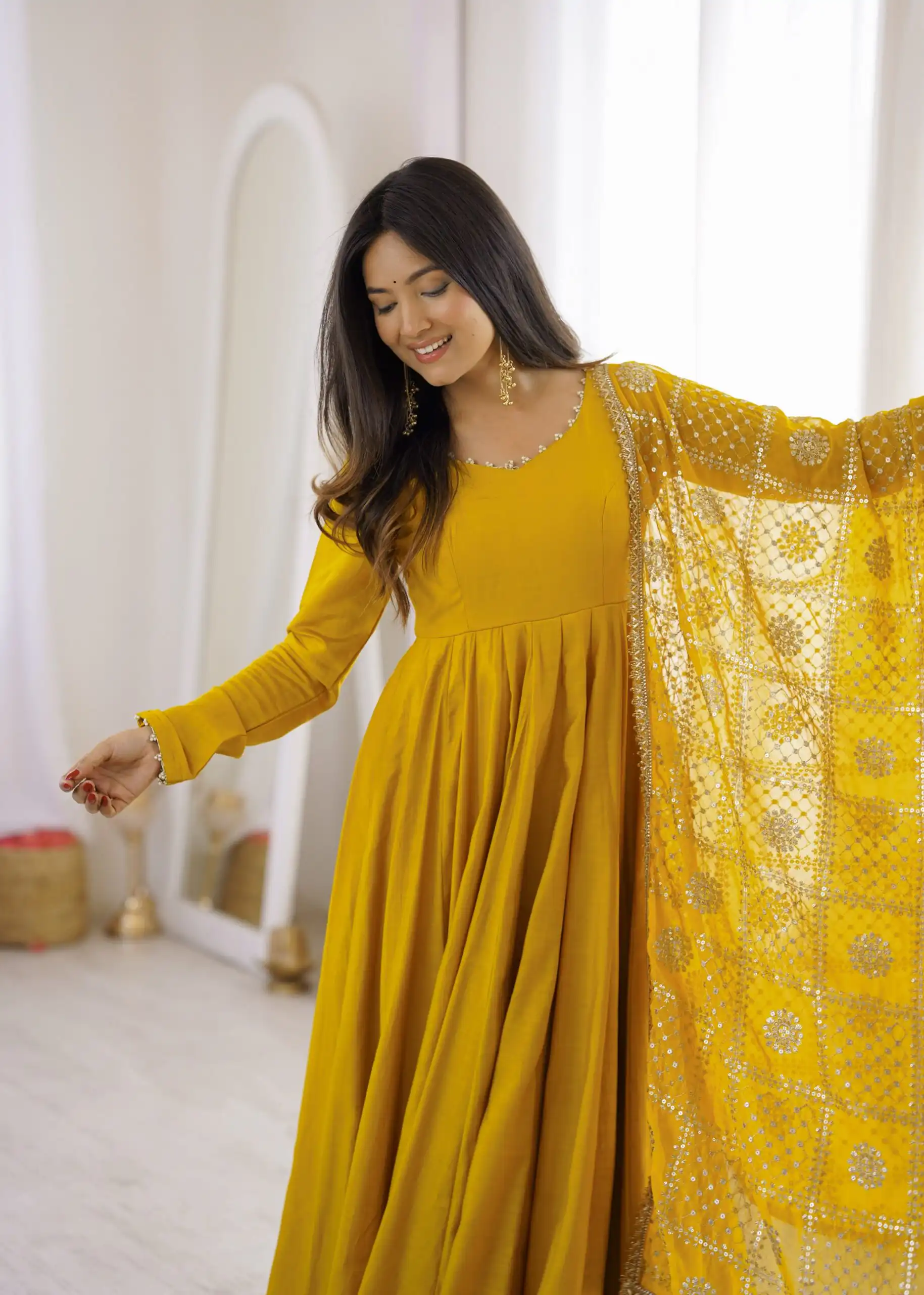 KB 313 Yellow Anarkali Suit with Thread Embroidery & Embroidery Work. Special Price ₹2299. Delivery 4-6 Working Days. Shop now. | Anarkali Suits, Bollywood Anarkali, Creative-Anarkali, Designer Anarkali, Embroidered Anarkali, Party Wear Anarkali