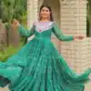 Ram 130 Green in Colour Faux Georgette Bandhani Print Work Gown. Available at ₹1749 only. Delivery 4-6 Working Days. Shop now. | Gowns, Bollywood Gowns, Creative Gowns, Designer Gowns, Embroidered Gowns, Party Wear Gowns