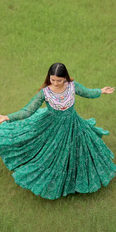 Ram 130 Green in Colour Faux Georgette Bandhani Print Work Gown. Available at ₹1749 only. Delivery 4-6 Working Days. Shop now. | Gowns, Bollywood Gowns, Creative Gowns, Designer Gowns, Embroidered Gowns, Party Wear Gowns