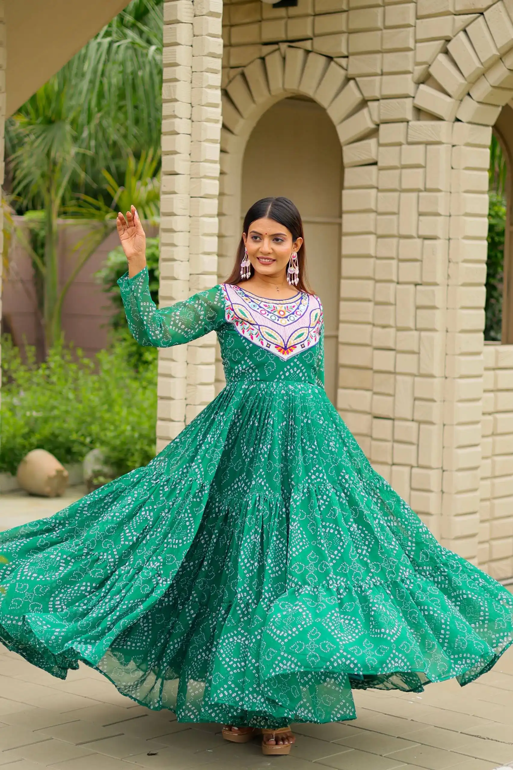 Ram 130 Green in Colour Faux Georgette Bandhani Print Work Gown. Available at ₹1749 only. Delivery 4-6 Working Days. Shop now. | Gowns, Bollywood Gowns, Creative Gowns, Designer Gowns, Embroidered Gowns, Party Wear Gowns