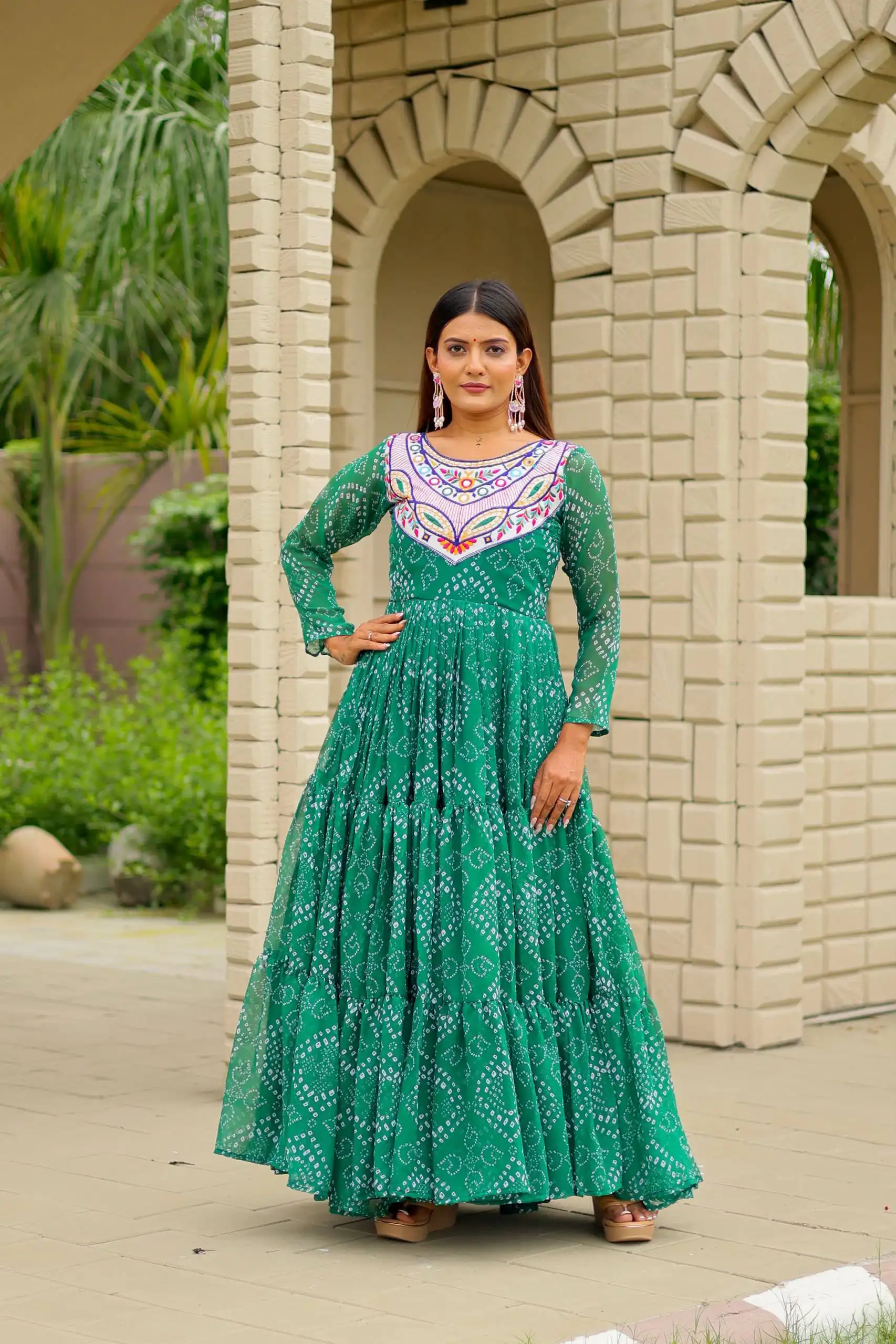 Ram 130 Green in Colour Faux Georgette Bandhani Print Work Gown. Available at ₹1749 only. Delivery 4-6 Working Days. Shop now. | Gowns, Bollywood Gowns, Creative Gowns, Designer Gowns, Embroidered Gowns, Party Wear Gowns