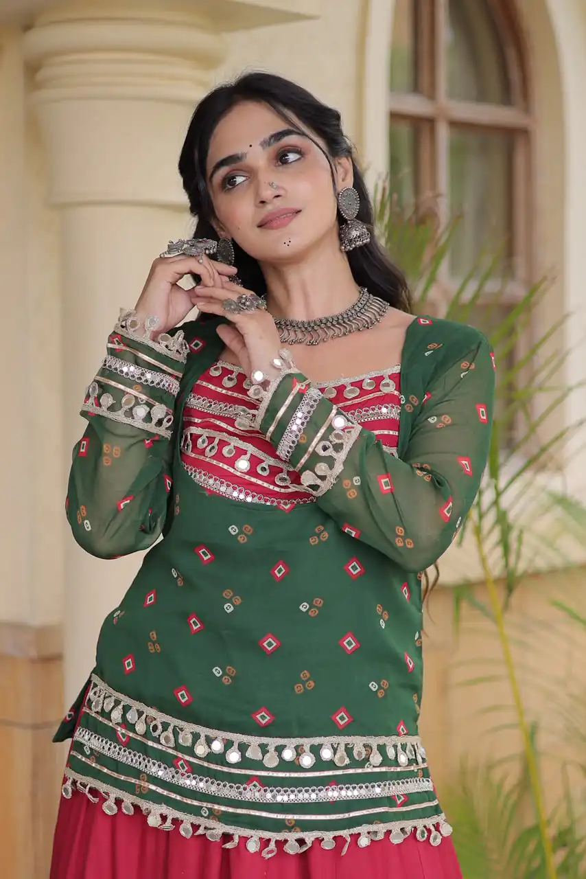 KA 5076 Green Rayon Embroidery Work & Cowrie Work Lehenga Choli . Grab it for ₹2749. Delivery 4-6 Working Days. Shop now. | Lehenga, Bollywood Lehenga, Creative Lehenga, Designer Lehenga, Embroidered Lehenga, Party Wear Lehenga