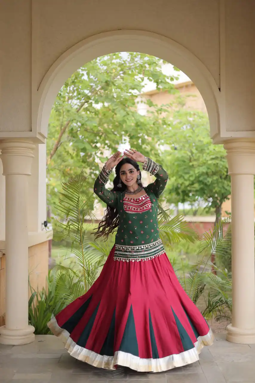 KA 5076 Green Rayon Embroidery Work & Cowrie Work Lehenga Choli . Grab it for ₹2749. Delivery 4-6 Working Days. Shop now. | Lehenga, Bollywood Lehenga, Creative Lehenga, Designer Lehenga, Embroidered Lehenga, Party Wear Lehenga