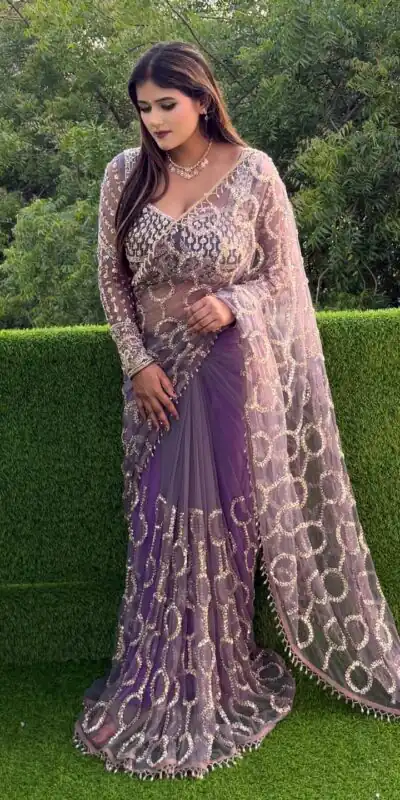 DF 3490 Lavender Color Butterfly Net Heavy Sequins Embroidery work Saree Casual, Wedding, Festive, Events . Expected Delivery  4-6 Working Days @1799/- only                                                                                | Sarees, Bollywood Sarees, Creative Sarees, Designer Sarees, Embroidered Sarees, Ethnic Saree, Modern Digital sarees, Party Wear Sarees