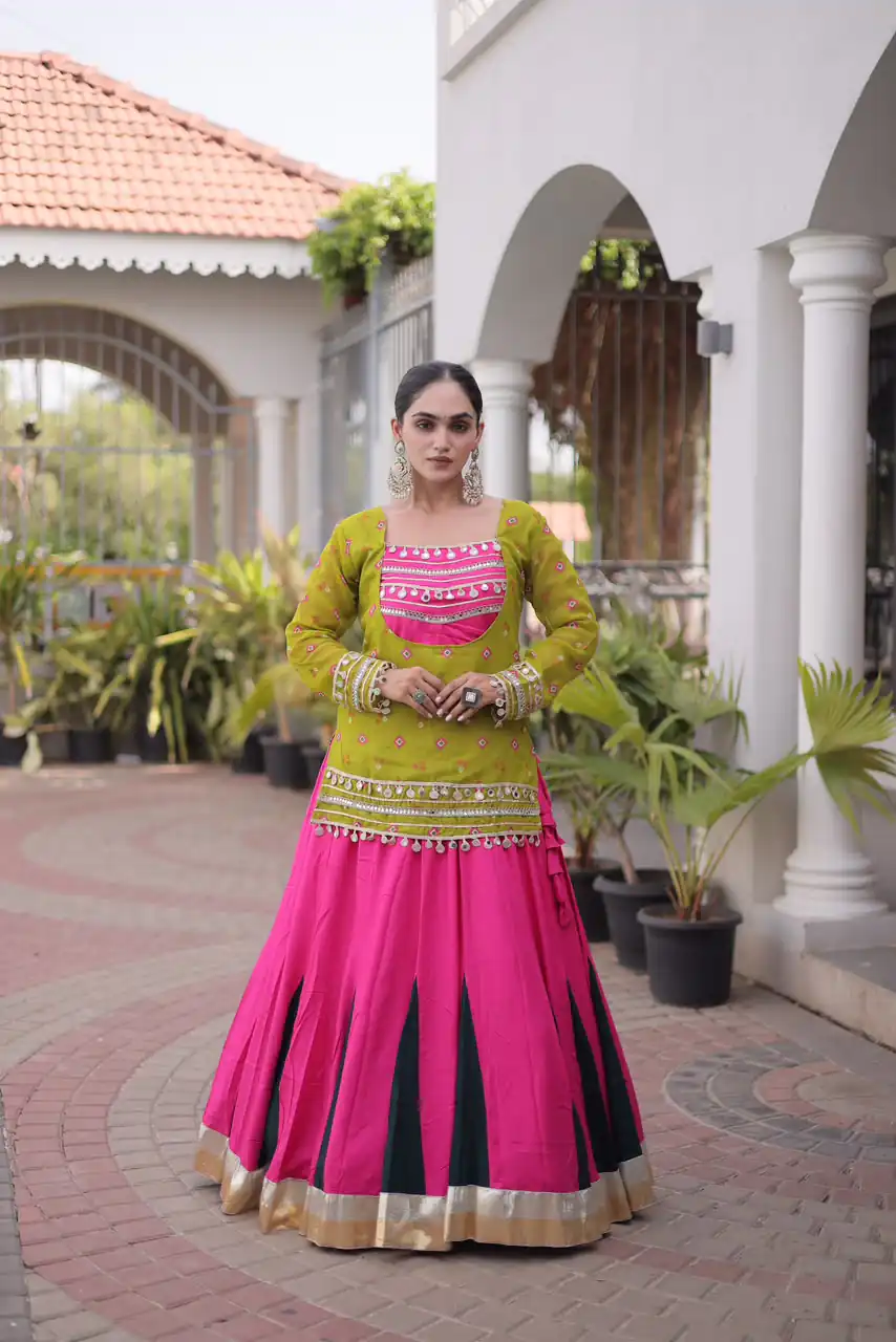 KA 5076 Mahendi Rayon Embroidery Work & Cowrie Work Lehenga Choli . Grab it for ₹2749. Delivery 4-6 Working Days. Shop now. | Lehenga, Bollywood Lehenga, Creative Lehenga, Designer Lehenga, Embroidered Lehenga, Party Wear Lehenga