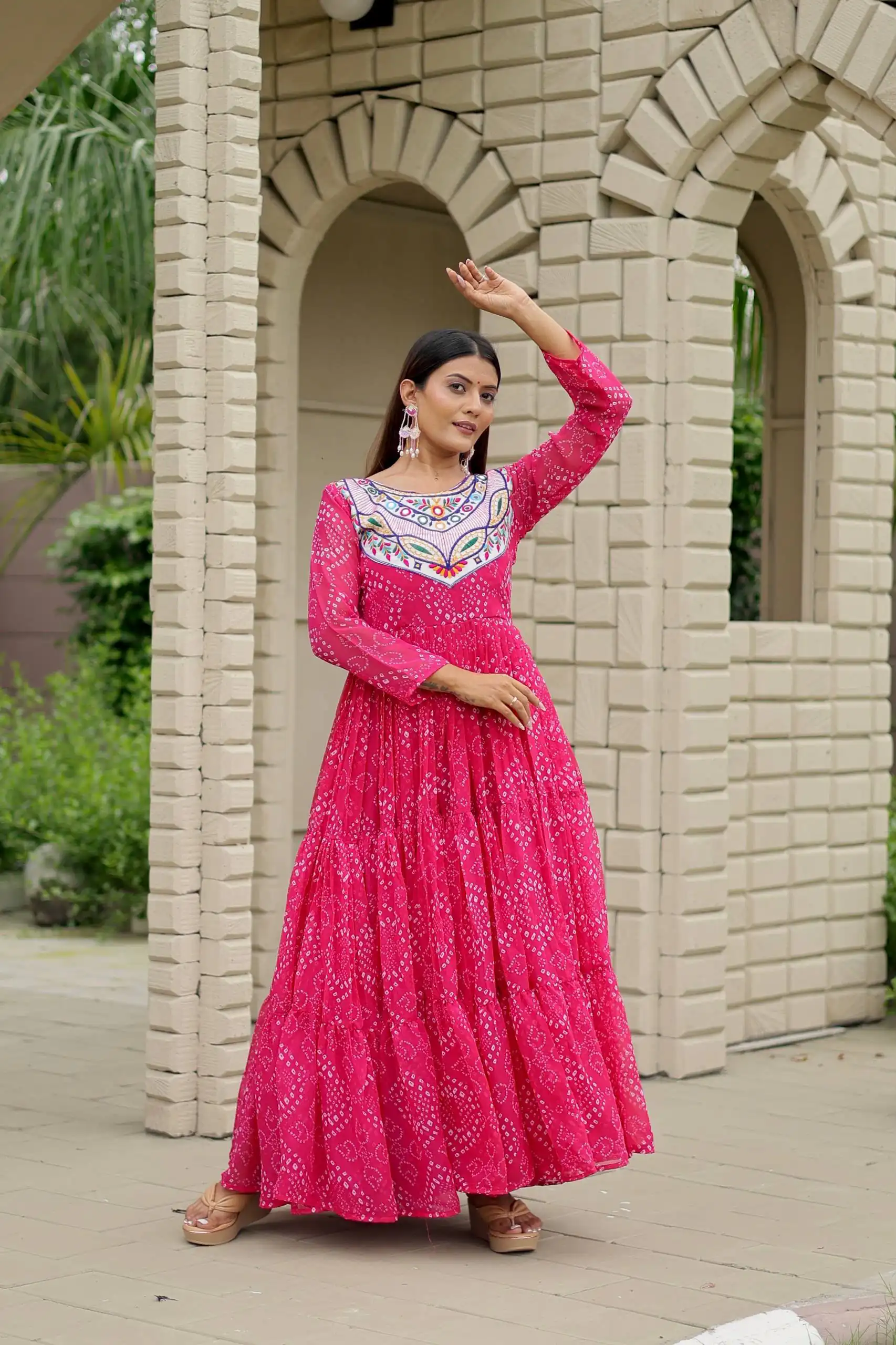 Ram 130 Pink in Colour Faux Georgette Bandhani Print Work Gown. Available at ₹1749 only. Delivery 4-6 Working Days. Shop now. | Gowns, Bollywood Gowns, Creative Gowns, Designer Gowns, Embroidered Gowns, Party Wear Gowns